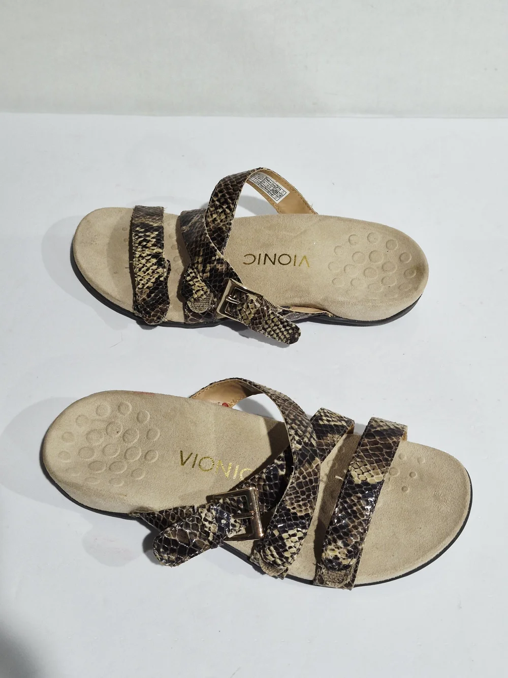 Vionic Women's Snake-Print Slide Sandals in Brown Size 6